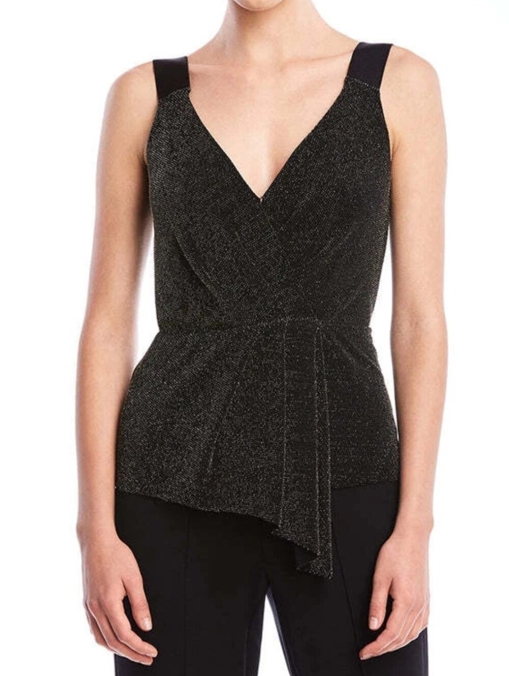 Anthropologie Bailey 44 Black Metallic Shimmer Draped Wrap Top M